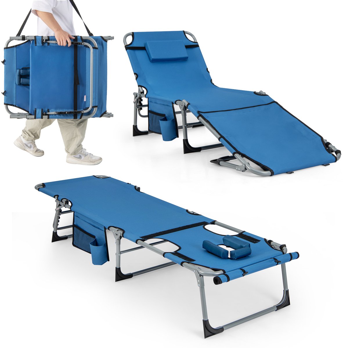 COSTWAY Zonneligstoel met gezichtsopening,Ligbed,Ligstoel, opvouwbare ligstoel,Ligbed Tuin,Ligstoelen
