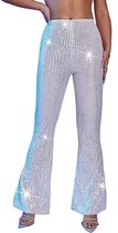 Glitter Legging Wit Zilver - Dames Broek - Feest - Party - Glanzend