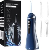 Luvonic® CleanWave Waterflosser - Monddouche - Elektrisch Flosapparaat - Draadloos en Oplaadbaar - Waterdicht - 5 Opzetstukken - 3 Standen - Tongreiniger - Blauw