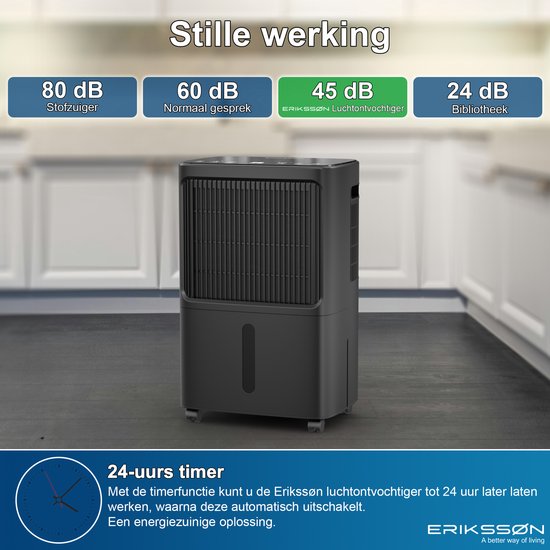 Erikssøn Luchtontvochtiger Dry Pro Plus - Ontvochtigt Tot 16 Liter Per Dag - Was-droog Functie - Geschikt Voor Huis, Slaapkamer , Badkamer , Woonkamer En Kelder - Dehumidifier - vochtvreters voor in huis - Zwart