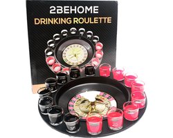 2BEHOME Drankspel Roulette Wiel - Incl. 16 Shotglaasjes - Drankspelletjes Volwassenen - Spelletjes voor Volwassenen - Drinking Game - Spellen - Drank Spelletjes