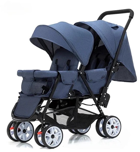 RoyaLuxe - Tweelingwagen - Buggy - Buggy's - Buggy Inklapbaar - Buggy Tweeling - Blauw - Lichtgewicht - Kinderen - Kind - Baby - Baby's - Tweeling Buggy - Opvouwbar - Meerdere Standen