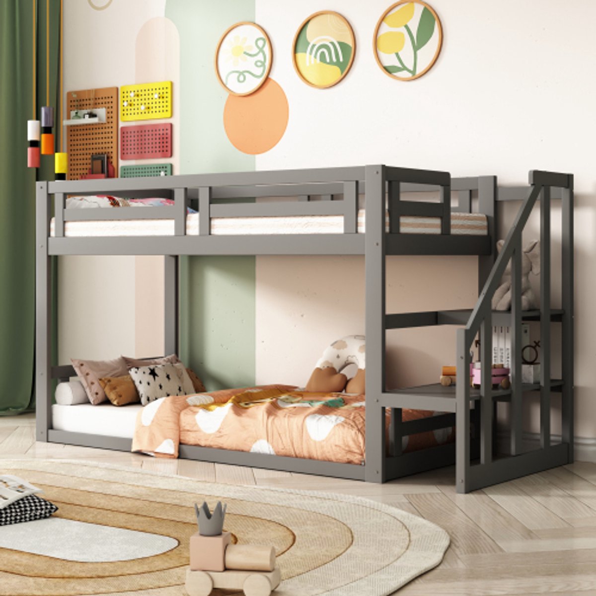 Idemon Stapelbed met opbergtrap en laden, groot hoogslaper 90 x 200 met