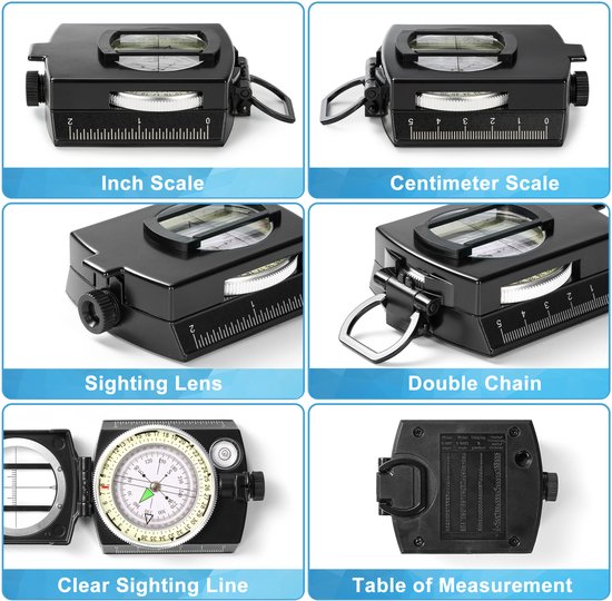 YONO Militair Kompas - RVS - Inklapbaar - Kaartlezer - Liniaal - Metaal - Survival - Zwart