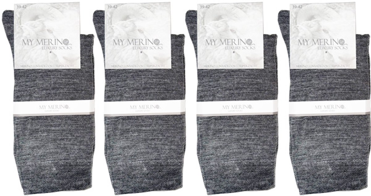 4 Paar Merino Sokken - Badstof Voetbed - Merino Wollen Sokken - Maat 43-45 - Naadloos - Midden Grijs - Merino Wol - Dames en Heren - Merino Wollen Kousen - Zacht