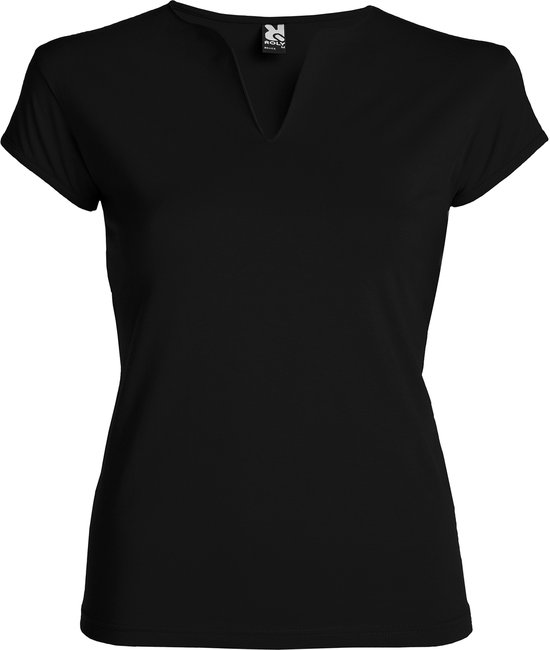Zwart Dames afgeronde V-hals getailleerd t-shirt model Belice maat L