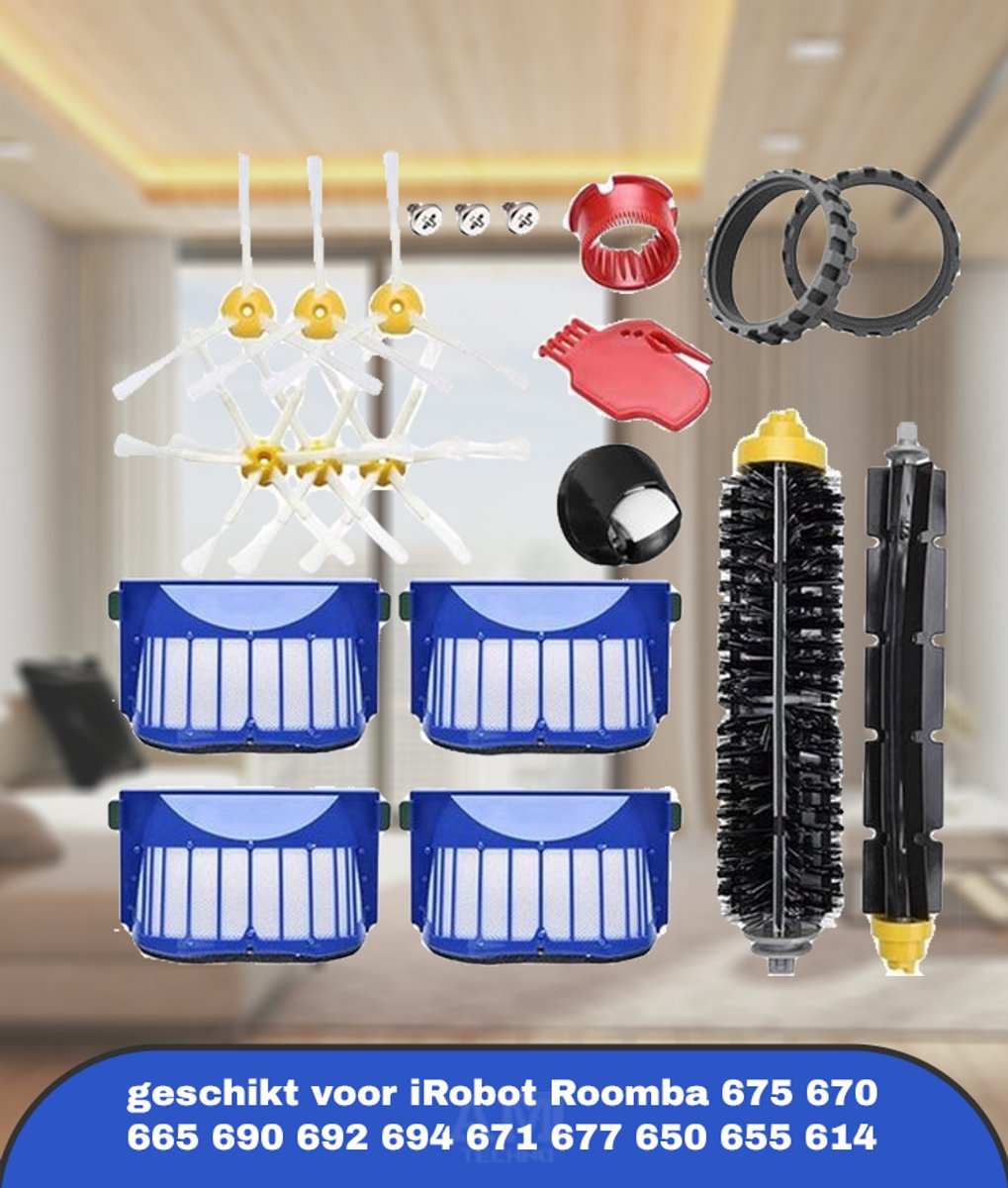 20 stuks vervangende onderdelen accessoire geschikt voor iRobot Roomba 675 670 665 690 692 694 671 677 650 655 614, wielbanden zijrol borstel filter reinigingsgereedschap
