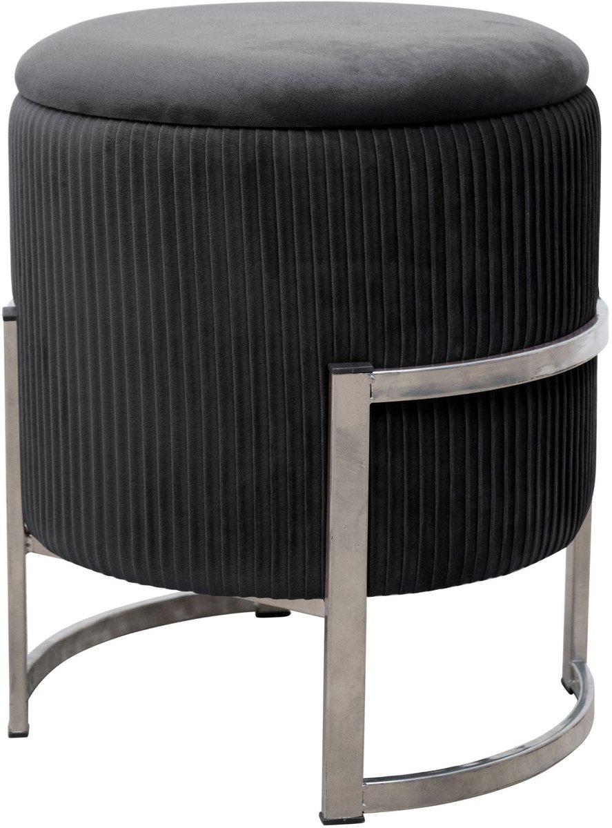 Poef met Opbergruimte PORTO / Ronde Opbergpoef / Poef op pootjes / Zwart / Breedte 40 cm