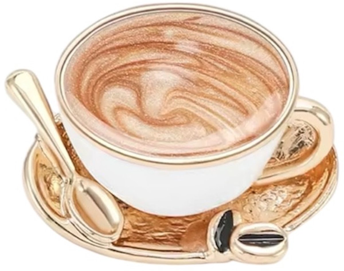 Broche kopje koffie (Coffee Cups Wit /Goudkleurig ) 2.6 x 1.9 cm