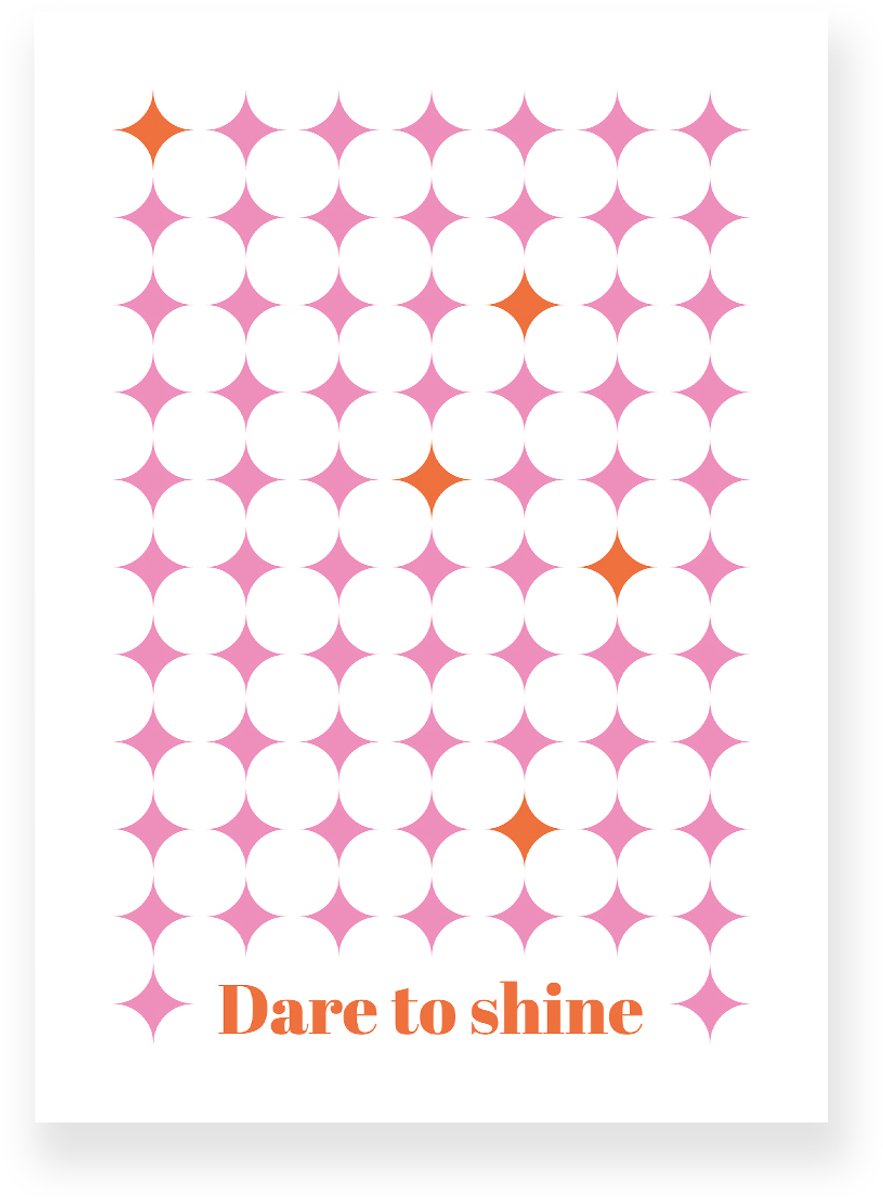 Yisual Poster 50x70 cm - Dare to Shine - Ruitpatroon - Roze - Oranje - Grafisch - Retro - Muurdecoratie - Wanddecoratie