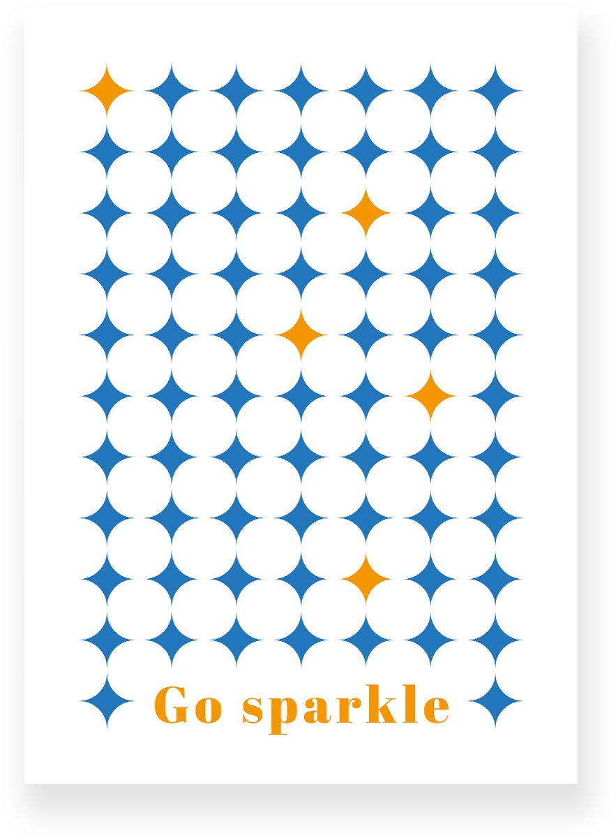 Yisual Poster 20x30 cm - Go Sparkle - Ruitpatroon - Blauw - Oranje - Grafisch - Retro - Muurdecoratie - Wanddecoratie