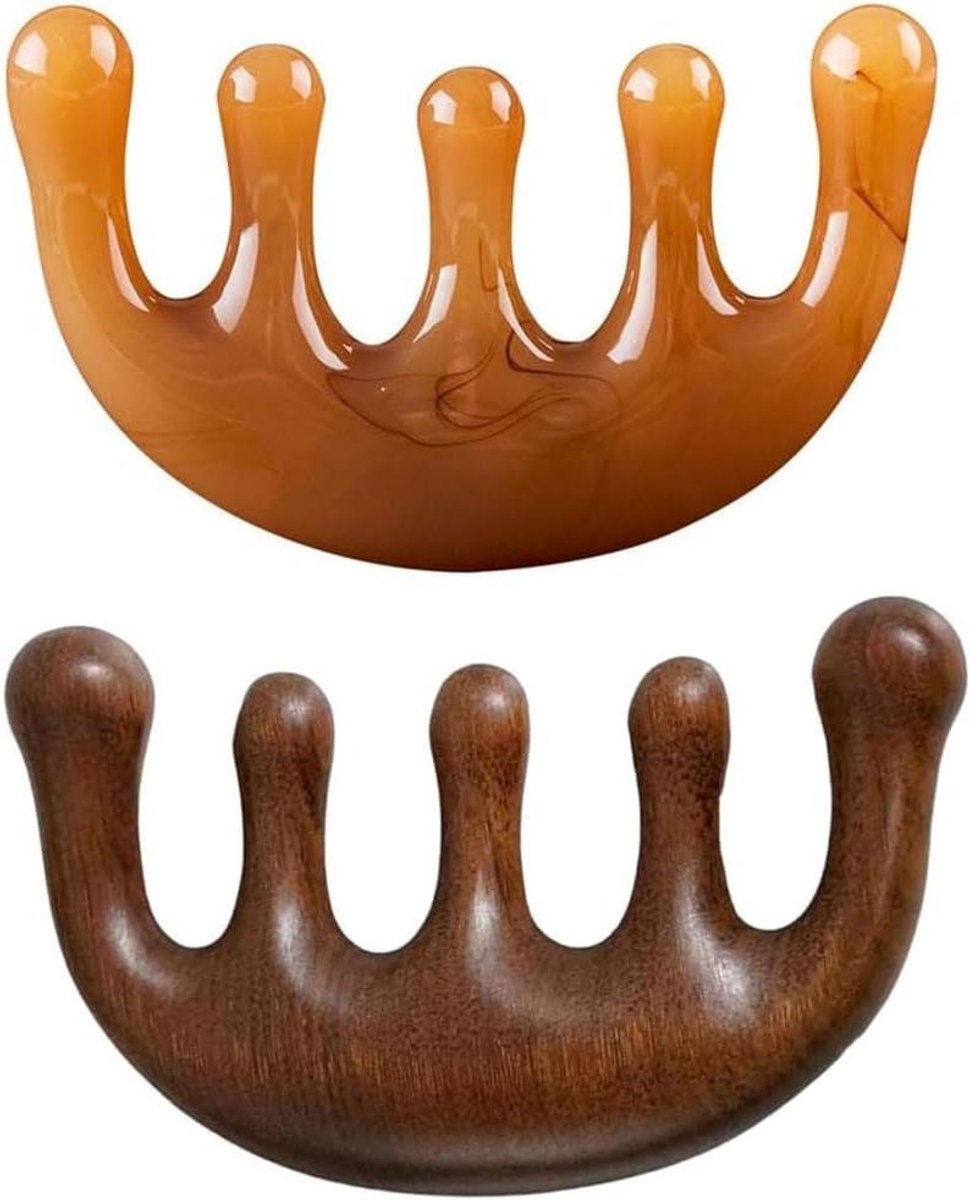 Vijfpuntige meridiaan-massagekam - Kleine draagbare harskam met grote tandkop voor acupunctuur- en decompressiemassage (2 stuks)