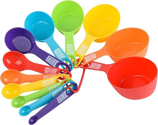 Foto: 12 delige maatlepel set maatlepels kleurrijk maatcupjes pp maatschepjes bekers keuken bakgereedschap koffielepel plastic measuring spoons and cups 20 9 5 8 5cm