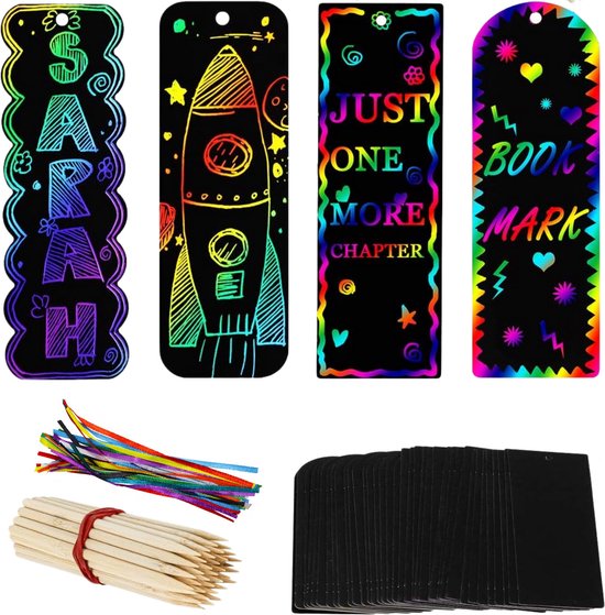 Partizzle 36x Signets magiques - Art à Scratch - Cadeaux de marque-page - Cadeaux de friandises pour sac à main - Pour les Enfants