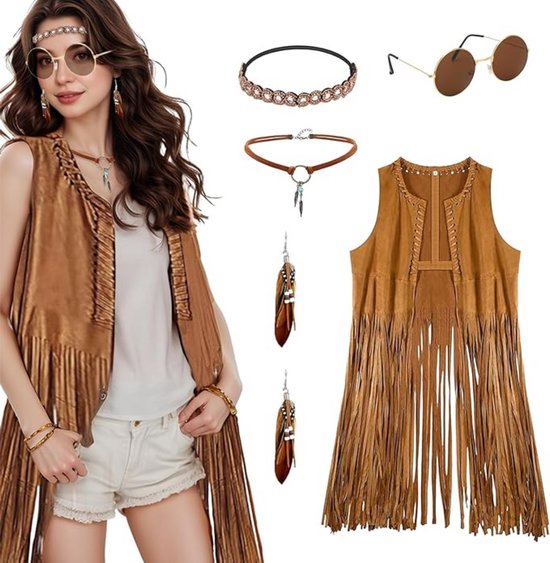 Déguisement hippie Flores avec gilet femme