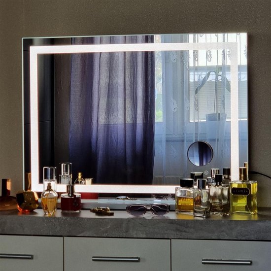 Miroir Hollywood LED MEKKLEON - 3 Températures De Couleur & Luminosité Réglable - Loupe 10x Amovible - USB-C