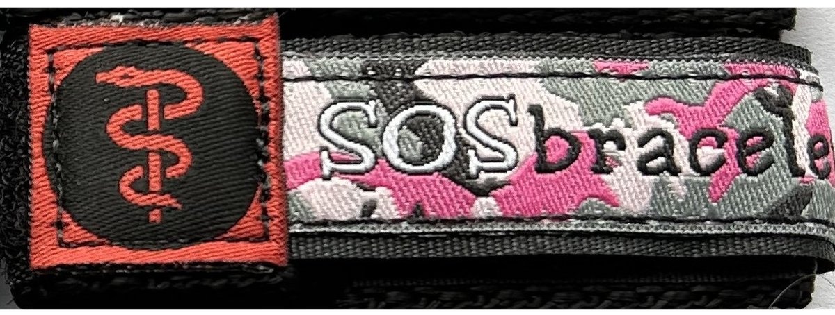 SOSbracelet camouflage roze medisch LARGE (12 jaar en ouder). Een origineel kado cadeau voor dochter vriendin Moederdag Valentijn Kerst en Sinterklaas IDSOLUTION