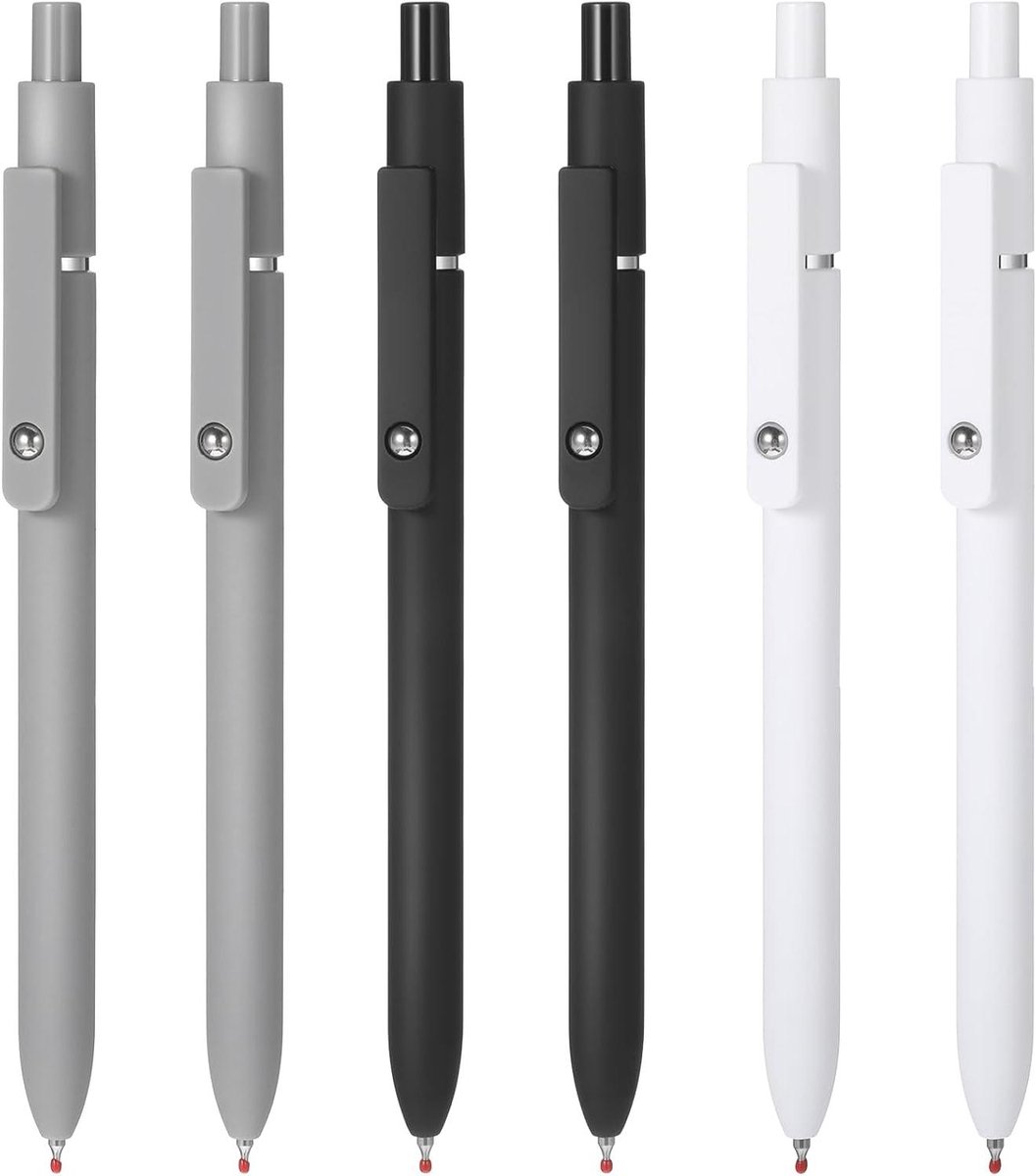 6 stuks zwarte gelpennen 0.5 mm met navulvullingen - Intrekbare gelpen met sneldrogende inkt voor school, kantoor en studenten (wit grijs zwart)