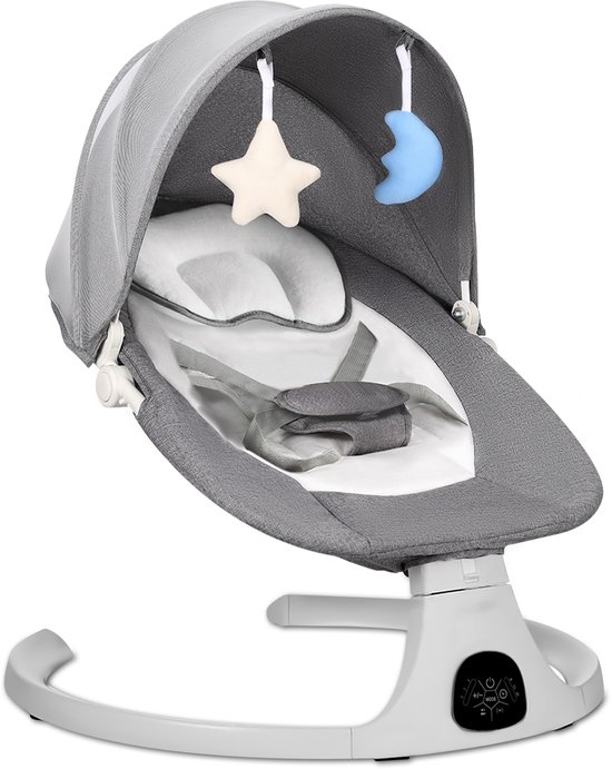 Oemmie Elektrische wipstoel - Baby swing - Schommelstoel baby - Baby wipstoel - Inclusief bluetoothfunctie en afstandsbediening - 5 Schommelstanden - Grijs