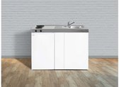 Minikeuken BeNeLux EASYLINE 120 cm volledig in metaal voorgemonteerd met kookplaat en koelkast LINKS - RVS - INOX werkvlak