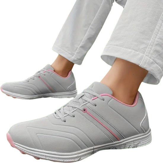 Bovista Golfschoenen Dames- Sneakers - Golfkleding - Golfschoenen Antislip - Waterdicht - Golfen - Grijs & Roze - Maat 40 van Merkloos — afbeelding 3