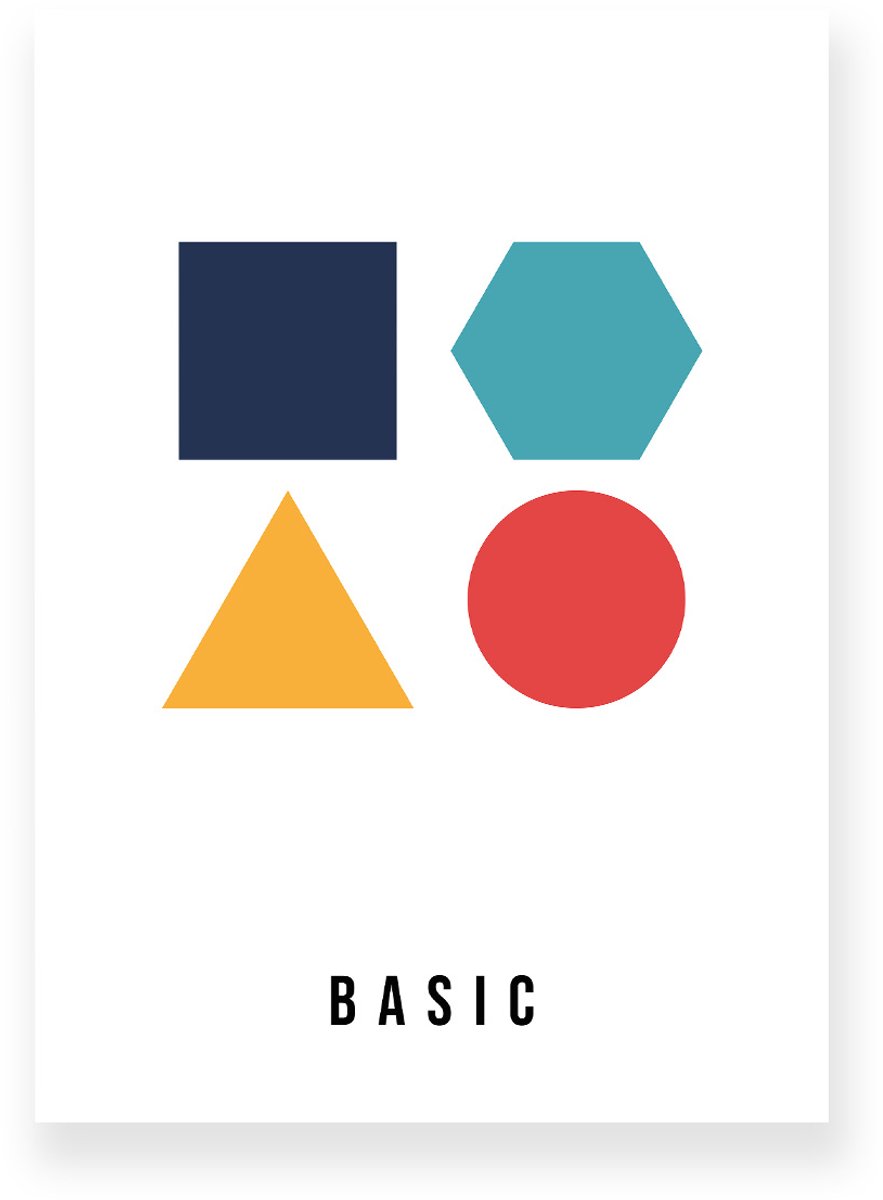 Yisual Poster 30x40 cm - Geometrische Basisvormen - Wit - Warme Kleuren - Modern - Minimalistisch - Muurdecoratie - Wanddecoratie Blauw