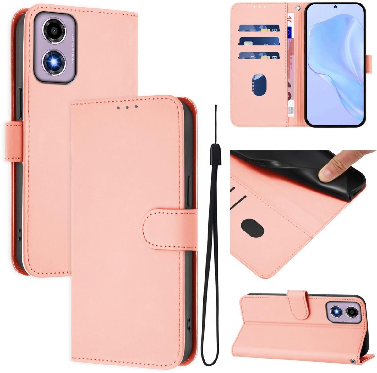 Mobigear Telefoonhoesje geschikt voor Motorola Moto G04 Hoesje | Mobigear Urban Wallet Bookcase Portemonnee | Pasjeshouder voor 3 Pasjes | Telefoonhoesje voor Pinpas / OV Kaart / Rijbewijs - Roze