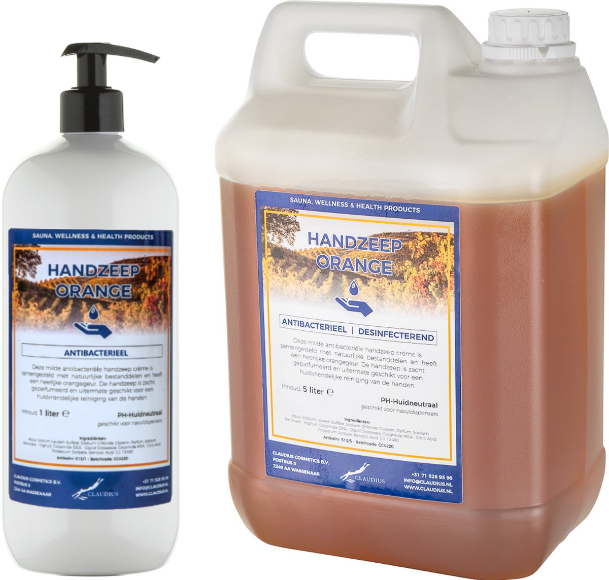 Handzeep Orange 1 liter met gratis pomp - hervulbaar + Jerrycan 5 liter navulling
