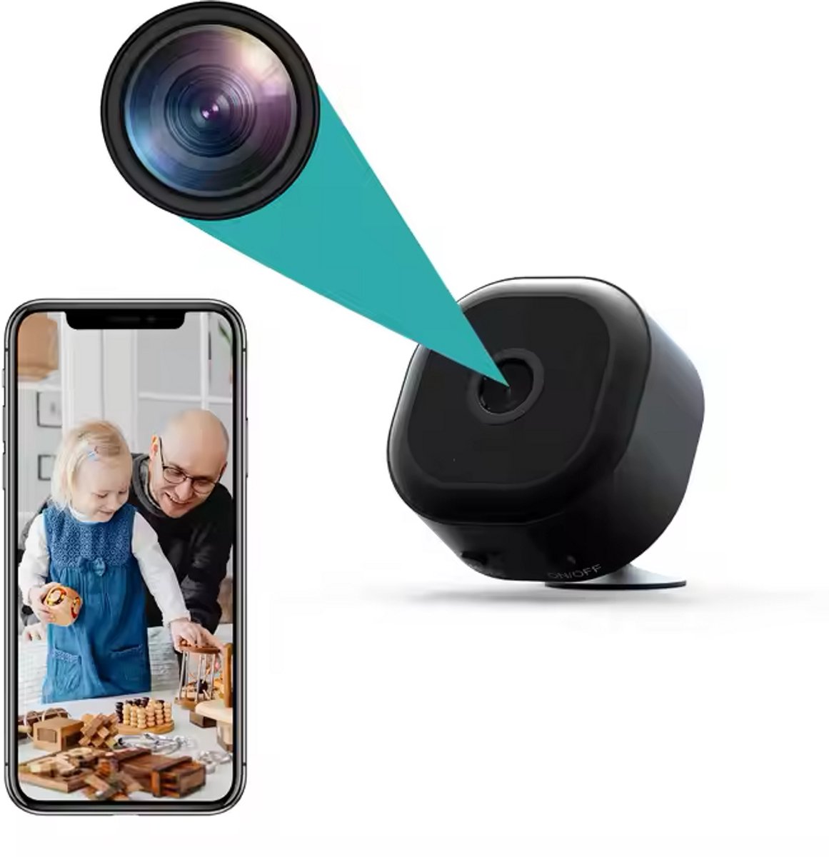Mini beveiligingscamera - 1080p Full HD - Spycam - Met App en Nachtvisie - Draadloos - Ideaal voor huis, baby en auto