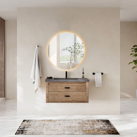 HOMCOM Bathroom Mirror with Lighting Diameter 70 cm, Round LED Wall Mirror with Backlight, Dimmable, Anti-Fog Function, Touch Switch, Time and Temperature Display, Black