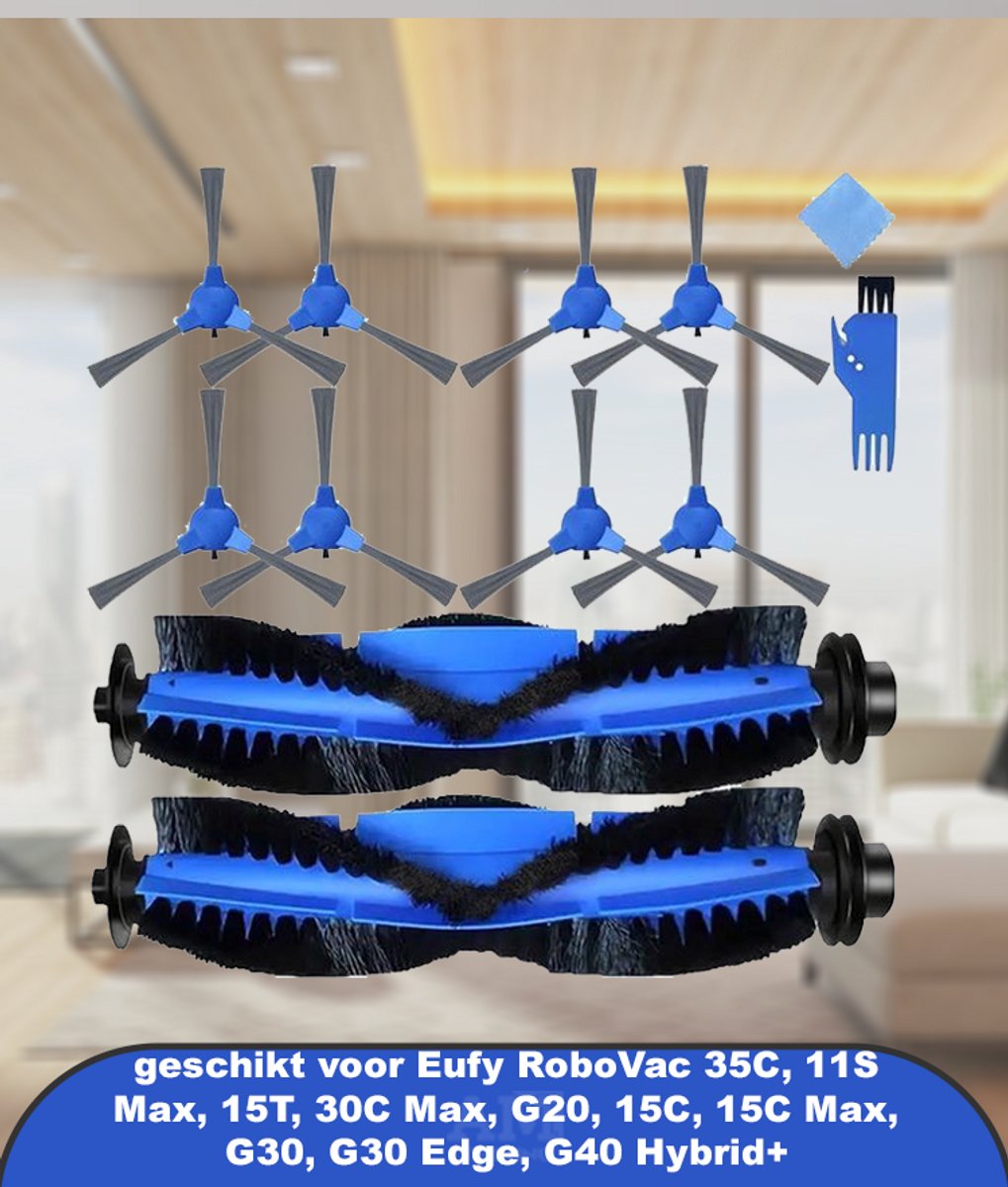 Accessoires Kit Borstels Vervanging geschikt voor Eufy RoboVac 35C, 11S Max, 15T, 30C Max, G20, 15C, 15C Max, G30, G30 Edge, G40 Hybrid+ robotstofzuiger, 2 x hoofdrolborstels, 8 x zijborstels (10