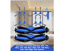 Accessoires Kit Borstels Vervanging geschikt voor Eufy RoboVac 35C, 11S Max, 15T, 30C Max, G20, 15C, 15C Max, G30, G30 Edge, G40 Hybrid+ robotstofzuiger, 2 x hoofdrolborstels, 8 x zijborstels (10