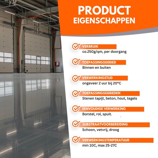 Productspecificaties: verbruik, toepassingsgebied, verwerkingstijd, ondergrond, aanbrengmethode en temperatuur.