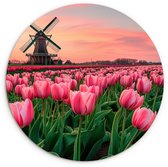 WallCircle® Wandcirkel 60x60 cm - Muurcirkel Tulpen - Molen - Nederland - Muurdecoratie woonkamer - Wanddecoratie slaapkamer - Kamer decoratie accessoires - Ronde schilderijen
