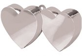 Set van 12x stuks ballon gewichtjes dubbele hartjes zilver 25 jaar getrouwd - Bruiloft feestartikelen
