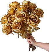 S&E Set de 3 roses artificielles dorées – Décoration de Luxe pour mariages, fêtes et occasions spéciales.