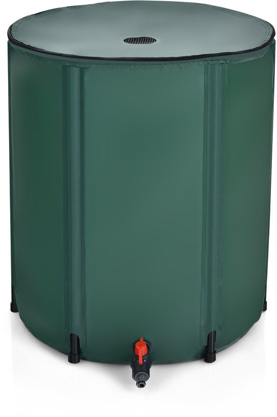 FIVMEN Regenton 750 liter regenwaterton, regenvat, pvc, opvouwbaar, regenwatertank, regenwatervat met deksel en kraan, groen