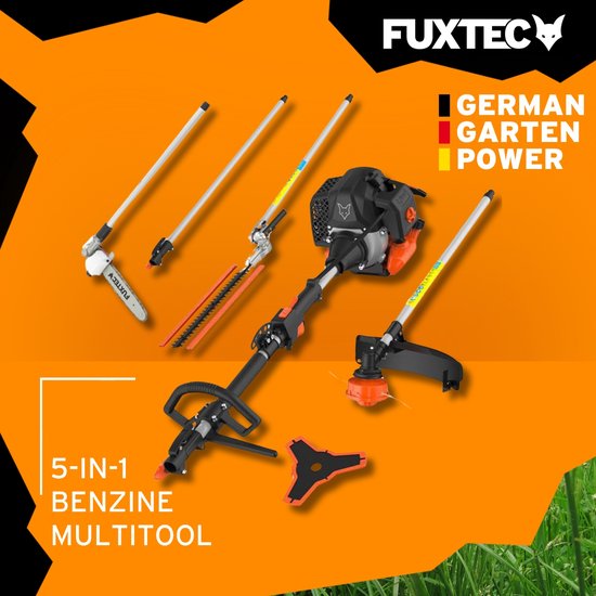 Foto: Fuxtec multitool benzine 5 in1 multigereedschap bosmaaier kettingzaag beweegbaar heggenschaar 1m verlenging fx mt252er