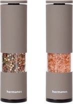 Peper en Zoutmolen Set Handmatig Bruin Hermanos® - Peper- & Zoutstel - 22 cm - Pepermolen - Instelbare Maalgraad - BBQ Accessoires
