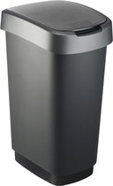 Poubelle Twist avec couvercle, 50 L (40,1 x 29,8 x 60,2 cm), Zwart/ Argent