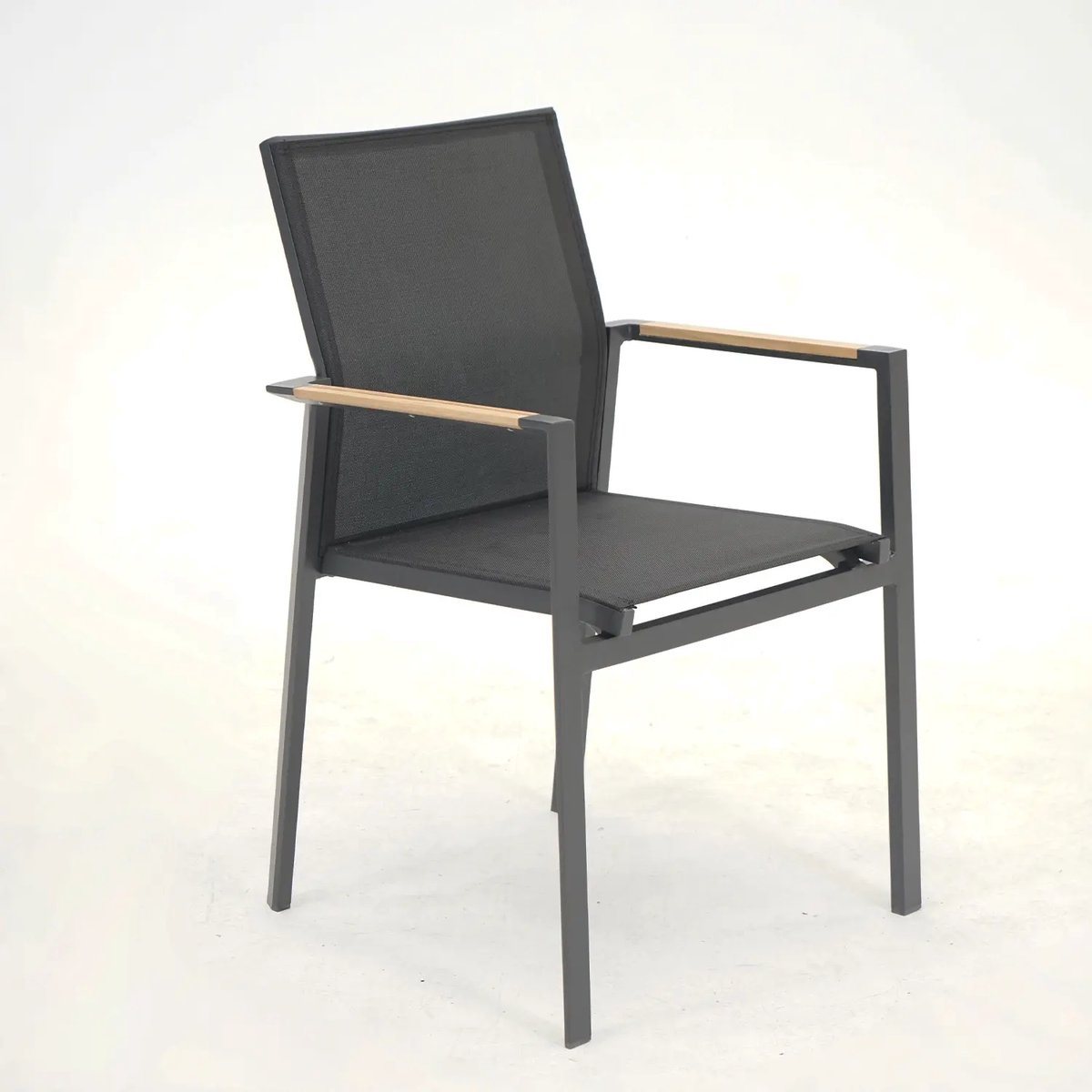 Stapelstoel Delia Zwart teak arm