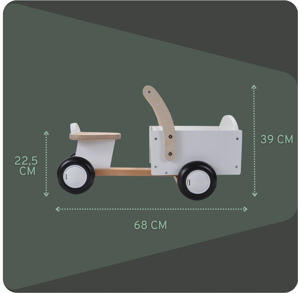 Bandits & Angels Bakfiets Loopfiets Hout Little Rider White vanaf 1 jaar - Voor Jongens en Meisjes - Ride-On Houten Bakfiets - Houten Loop Fiets Wit - Geluidsarme Wielen - Kraamcadeau — afbeelding 6