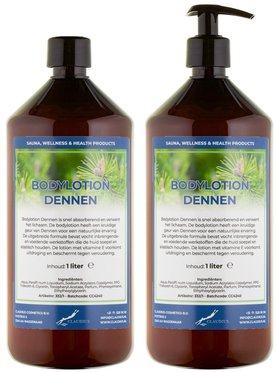 Bodylotion Dennen 1 Liter - met gratis pomp - set van 2 stuks