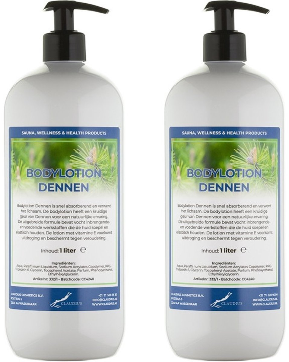 Bodylotion Dennen 1 Liter - met gratis pomp - set van 2 stuks