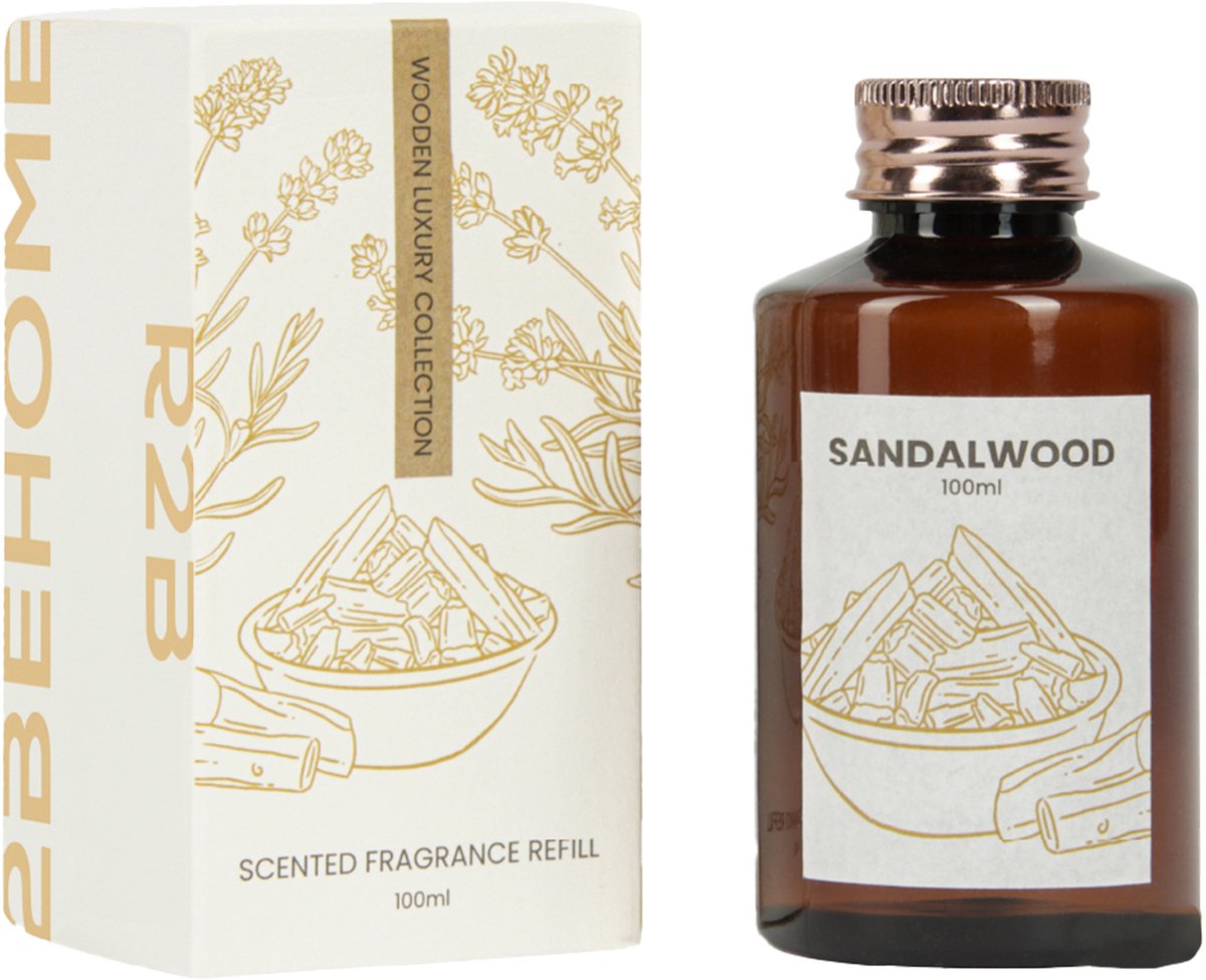 2BEHOME Geurstokjes Navulling - Sandalwood - 100 ml - Geurverspreider - Huisparfum - Luchtverfrisser - Wooden Luxury Collection