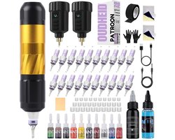 Goodivery® - Tattoo Machine Beginners Set - Tattoo Set - Tattoo Set Compleet - 2 x 1500 mAh - 20 Stuks Naalden - 11 Kleuren - 19x15x15cm - Goud