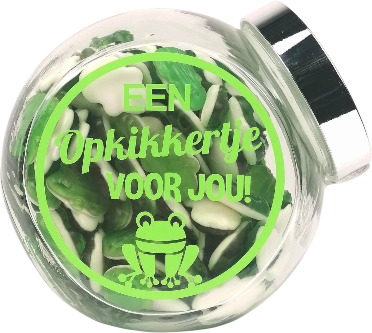 Grote Snoeppot "Opkikkertje" beterschap, gevuld met snoepkikkers