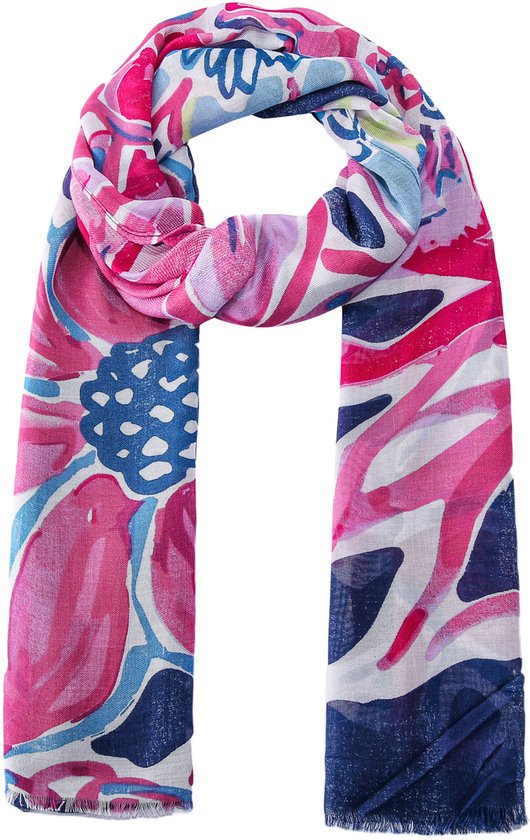 Foulards Emilie - foulard - imprimé fleuri - long - bleu foncé - rose fuchsia