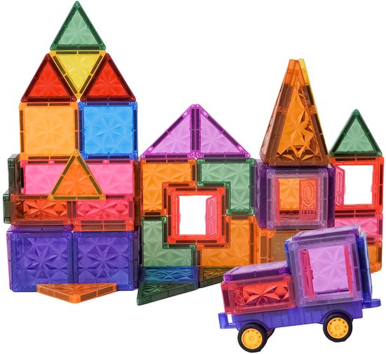 Speelgoedtopdeals – Magnetische tegels Regenboog – 60-delig – diverse vormen – 5,5 cm - Montessori Speelgoed – Bouwstenen