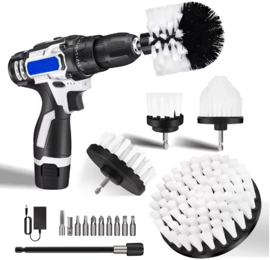 Accuboormachine 2-in-1 - Elektrische Spin-Schrobborstel - Inclusief Accu, Oplader & 6 Borstels - 25+1 Koppelinstellingen